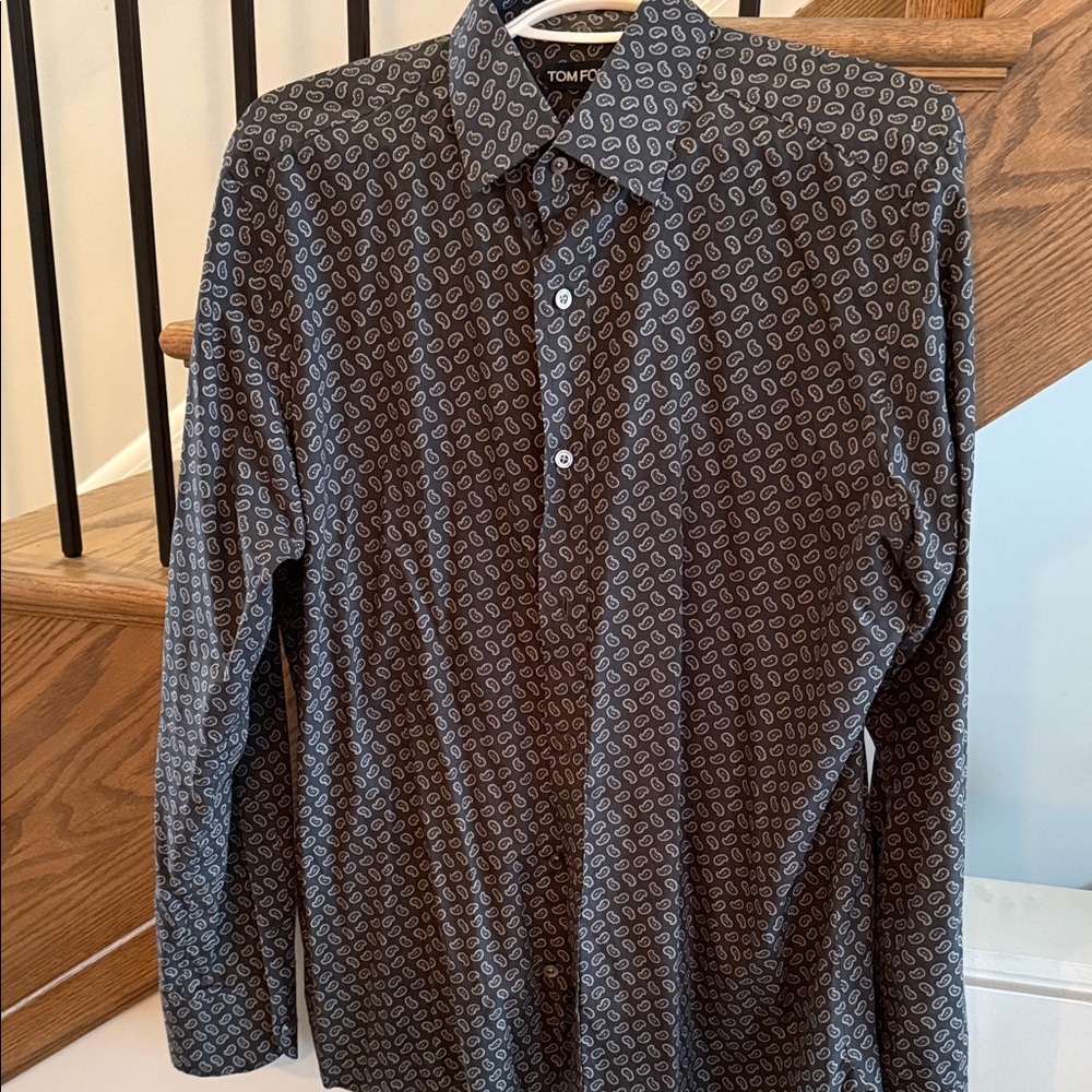 Tom Ford Men's Dark Gray Patterned Shirt